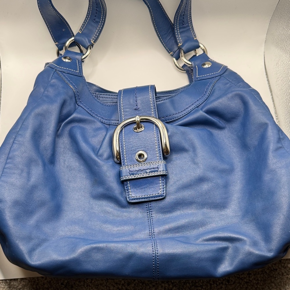 Coach Navy Leather Hobo Bag with Removable Pouch - Picture 10 of 10